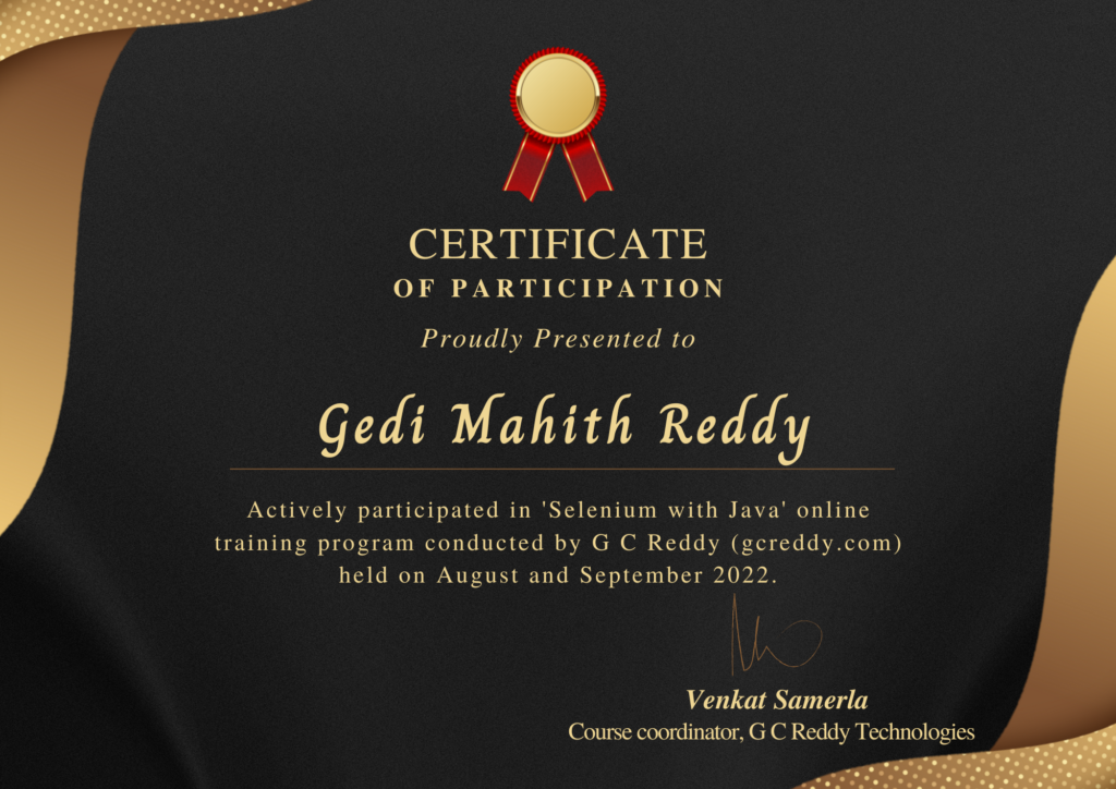Selenium Online Training Certificate